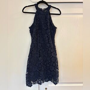 Lulu's Navy Blue Lace Mini Dress